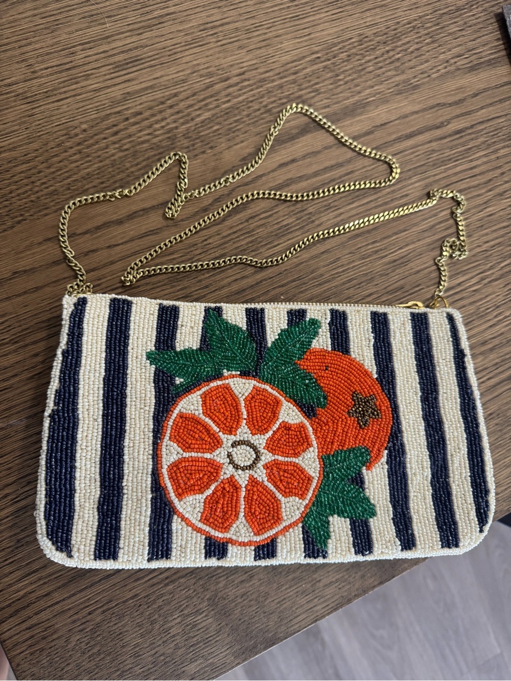 Beaded Striped Crossbody Bag - Navy & Orange